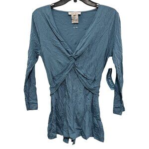 Nine West Womens Small Blue Long Sleeve Wrap Front Tunic 68% Modal Lightweight
